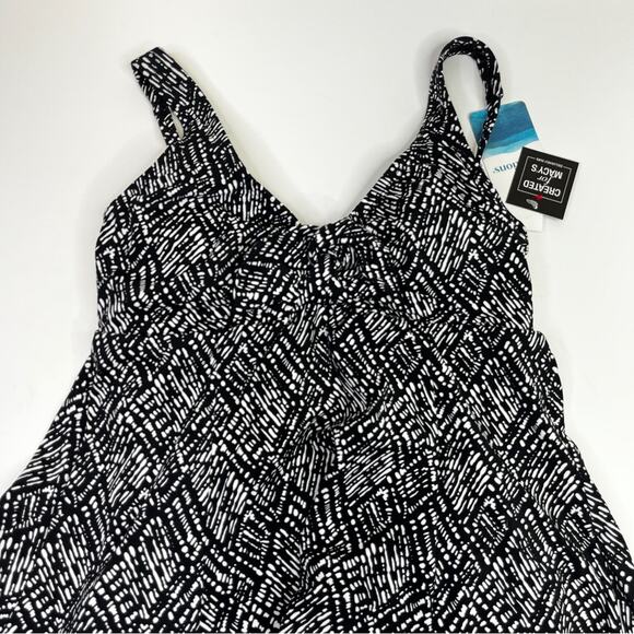 Swim Solutions Bow Front Swim dress black white - 8 - Picture 4 of 15